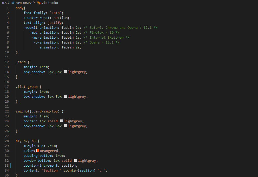 Exemplo de uma folha de estilos