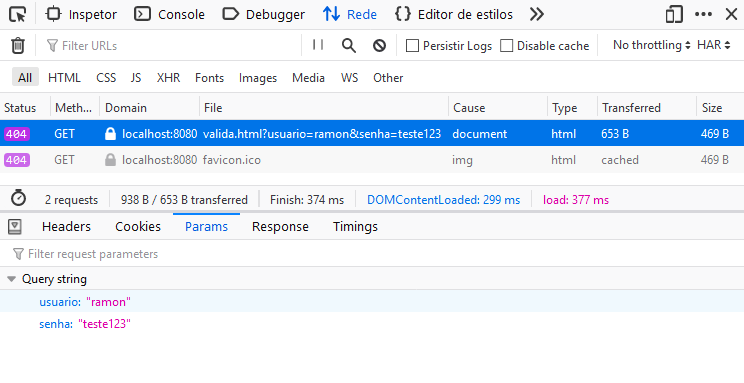 Inspector, visualização de uma requisição GET