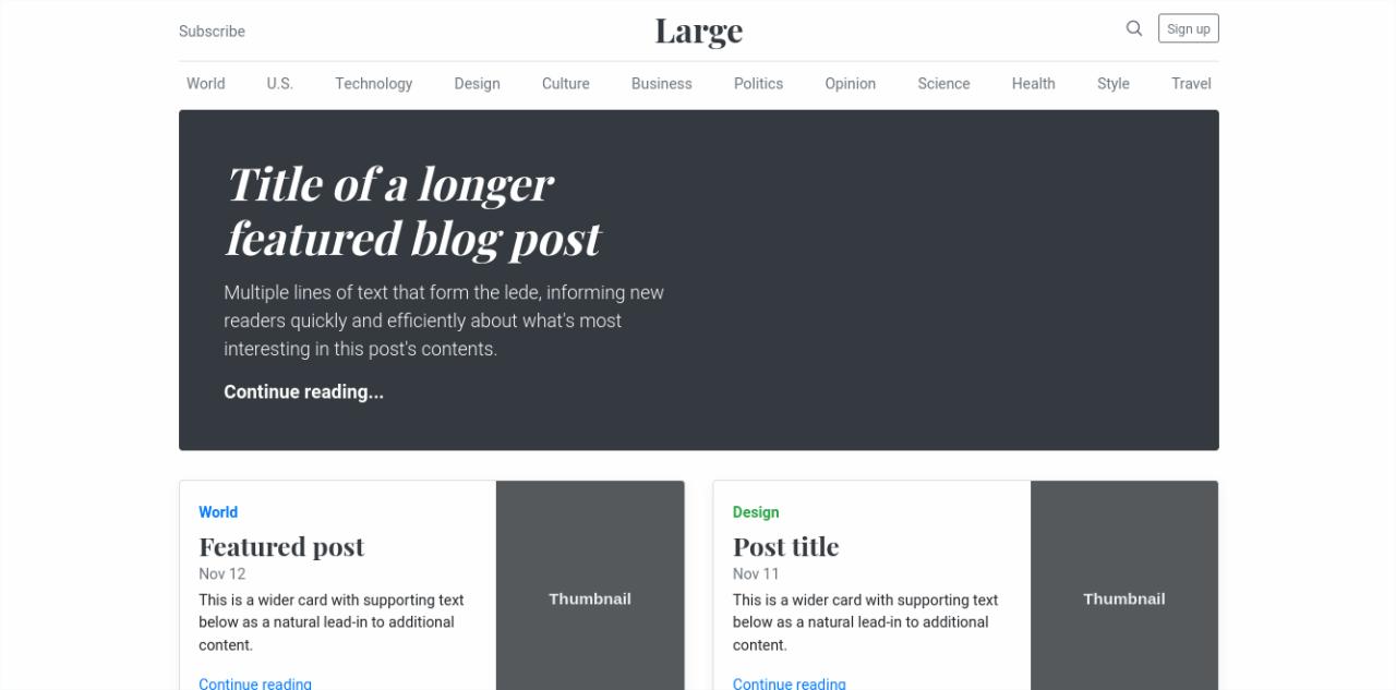 Exemplo de layout de um website